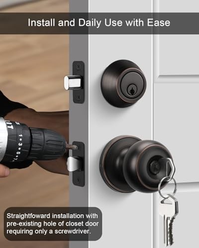 3 Pack Entry Door Lock Set with Deadbolt, Oil Rubbed Bronze Knobs, Keyed Unlike