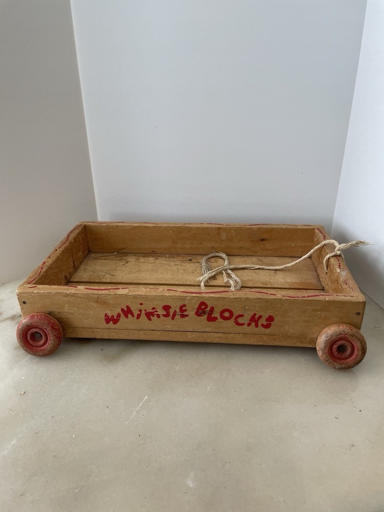 Vintage Whimsie Blocks and Pull Wagon Complete Wooden Set