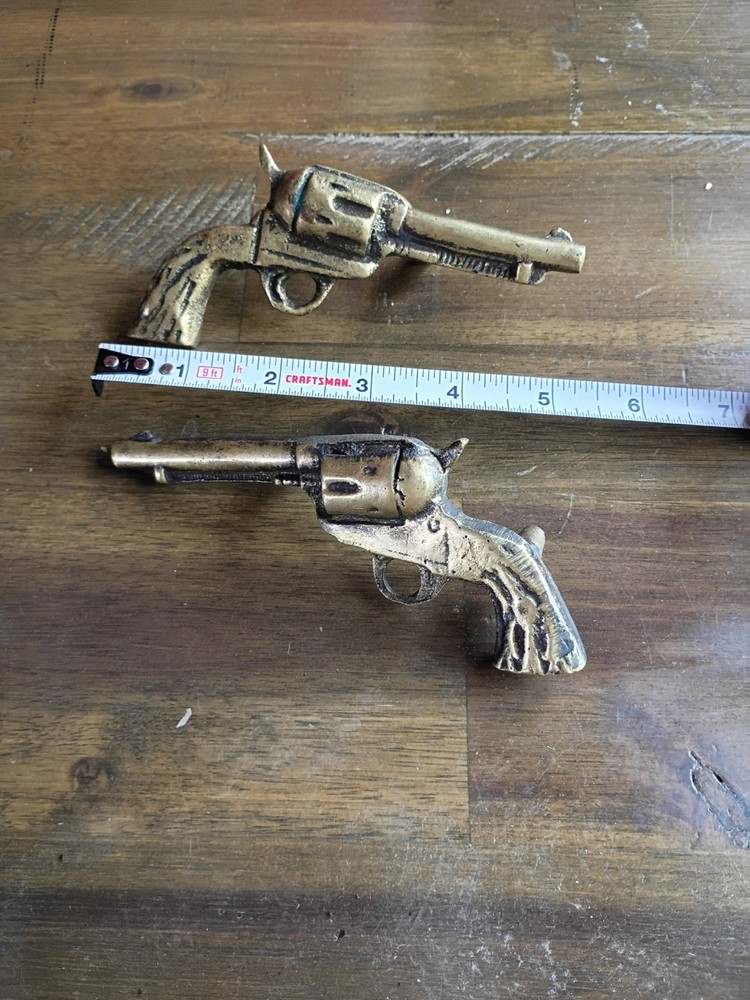 Vintage Brass Pistol Revolver Drawer Pulls