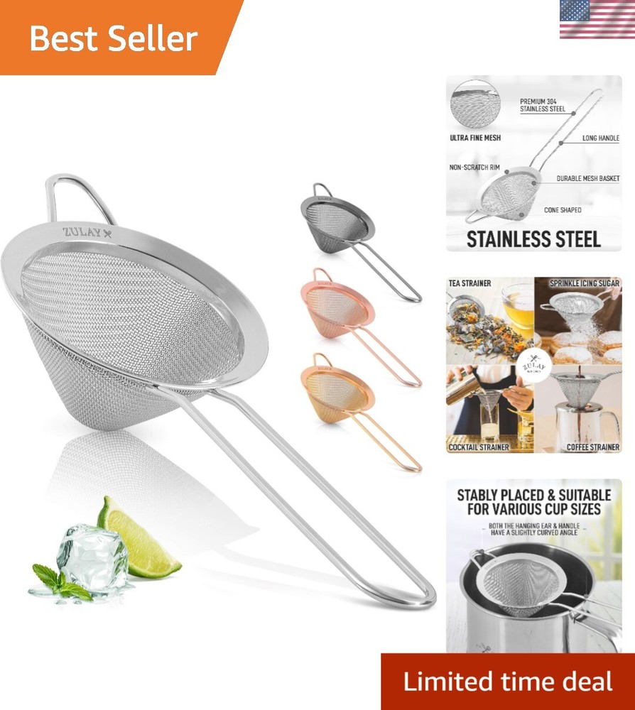 Lightweight 304 Stainless Steel Strainer - Conical Design for No-Spill Straining