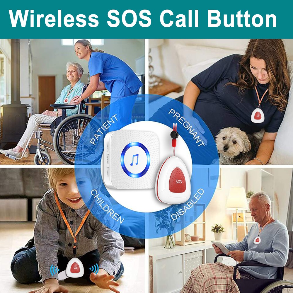 2 emergency help buttons, 2 LED flashing bell receivers, wireless nursing pager