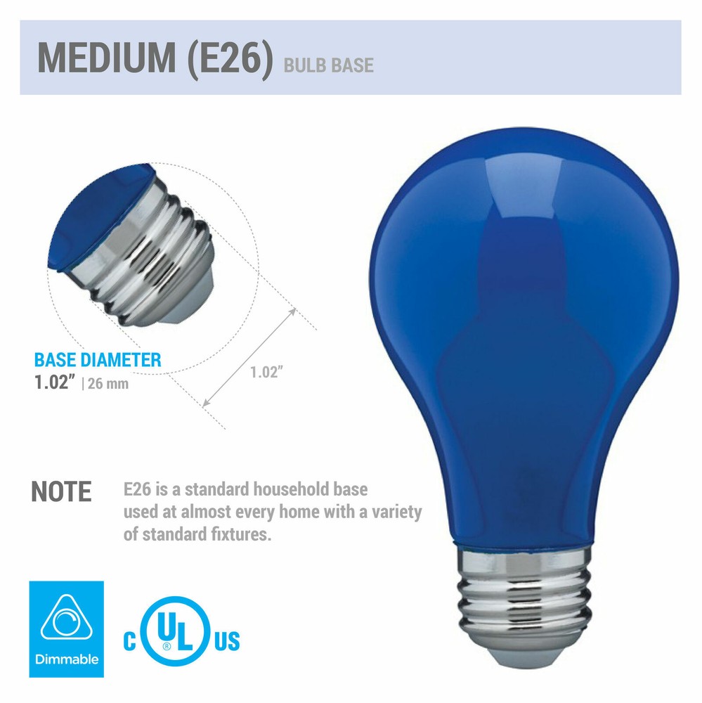 6 Pack CERAMIC BLUE LED Bulb A19 Medium E26 8W 60 Watt Equivalent Damp Location