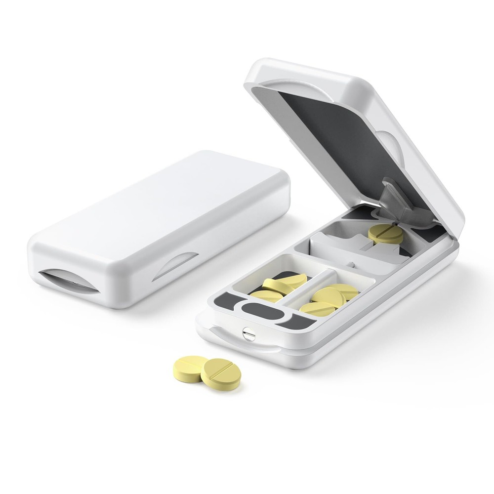 Pill Cutter with Auto Centering and Stainless Blade Includes Leather Case