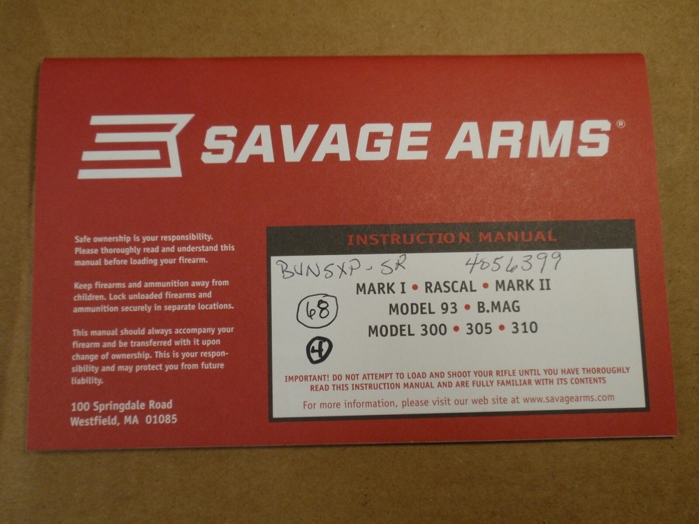 Savage Arms Mark I, Rascal, Mark II, B. Model 93 300 305 310 Instruction Manual