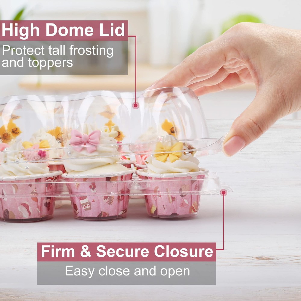 (24 Count x 12 Sets) Mini Cupcake Containers with 288 Liners, Plastic Cupcake...