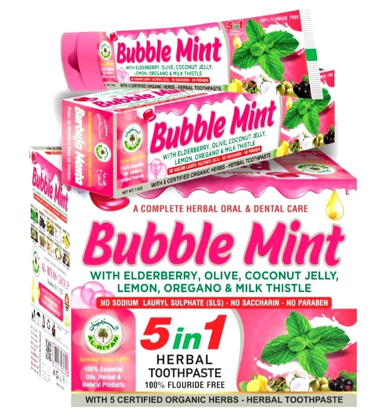 ORGANIC TOOTHPASTE- AL RIYAN BUBBLE MINT Toothpaste 100% Natural Fluoride free