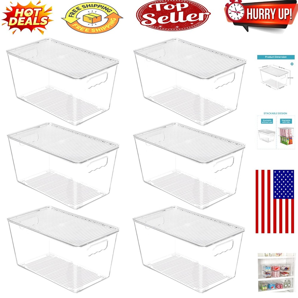 6 Pack Clear Stackable Storage Bins with Lids - Perfect for Home Organization
