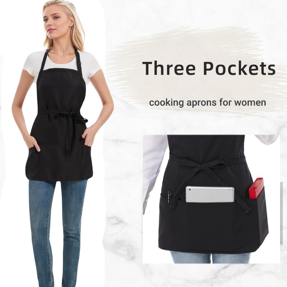 Adjustable Waterproof Aprons with 3 Pockets for Men Women, Server Apron for K...
