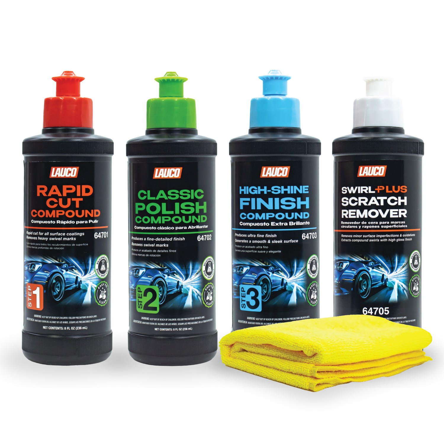 LAUCO Paint Correction Compounds Step 1, 2, 3 , Swirl Remover 8oz Kits