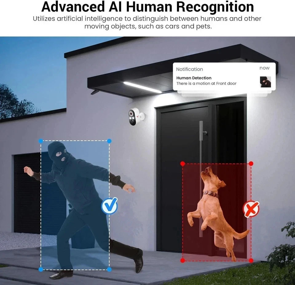 2 Pack Wireless Security Camera System Smart Night Vision Outdoor WiFi Cameras