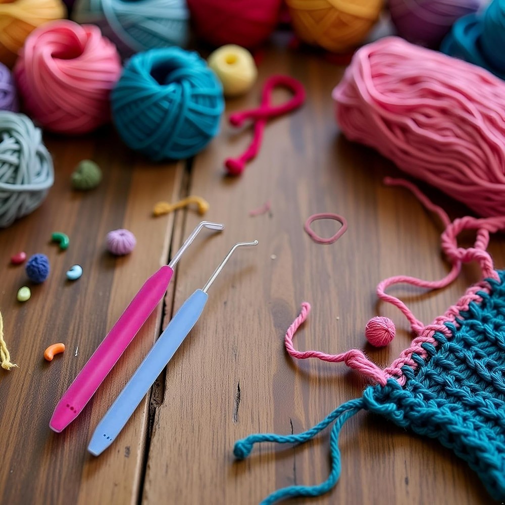 Versatile 2pc Knitting Loom Hook Set with Ergonomic Rubber Handles - Pink & Blue