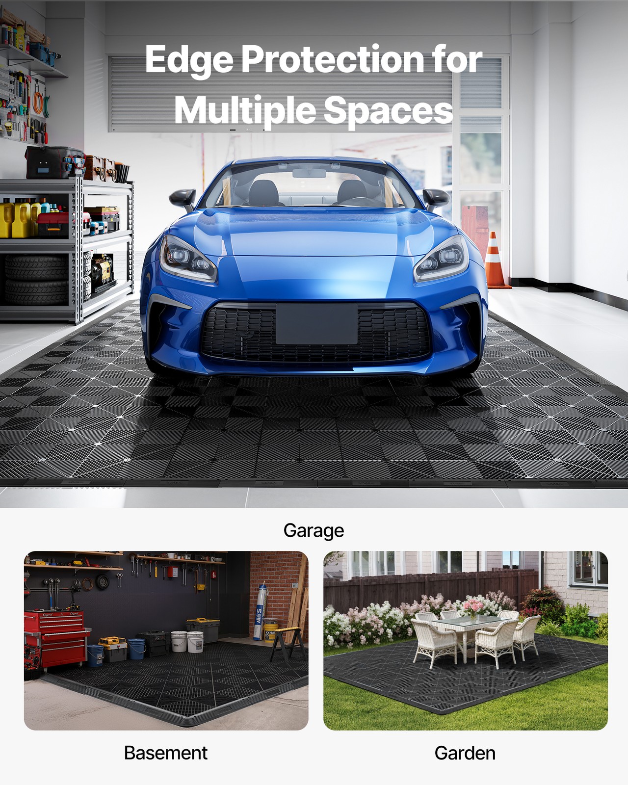 VEVOR Transition Edge Kit 11 Piece Interlocking Modular Garage Floor Edging PP