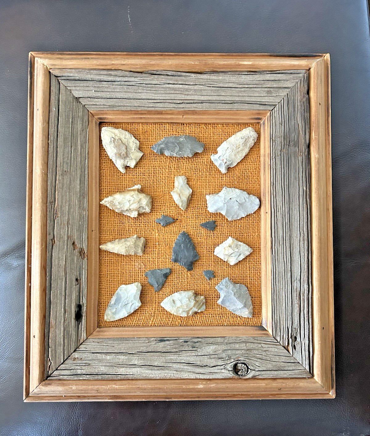 authentic NATIVE AMERICAN ARROWHEADS collection 16 x 14 framed