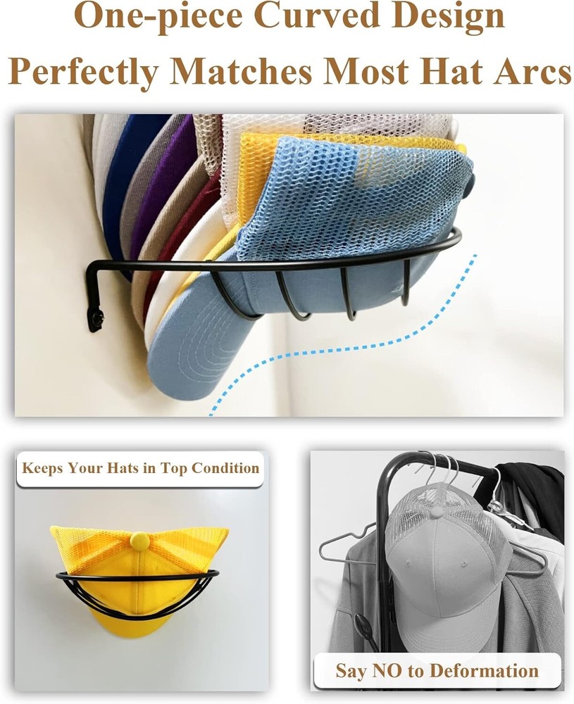 2-Pack Hat Racks for Wall Closet, Compact Organizer Baseball Black