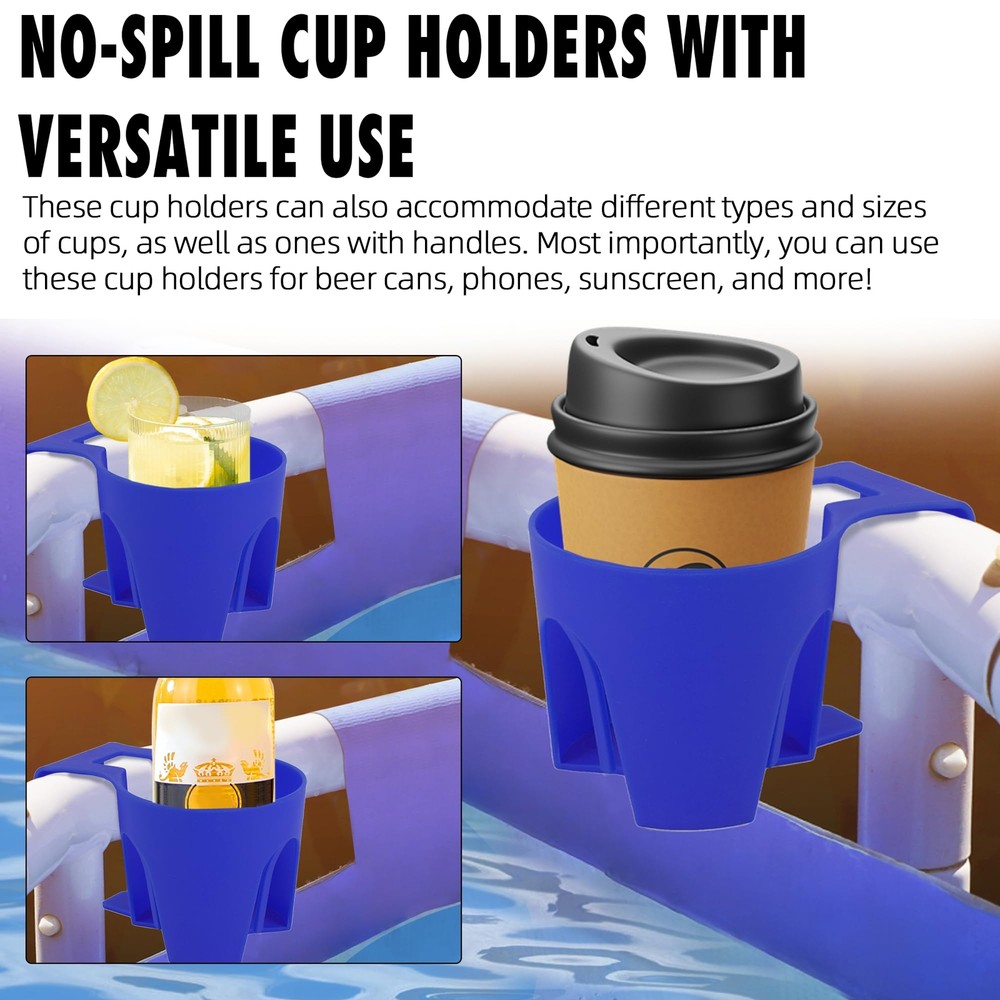 6-Pack Blue Poolside Cup Holders Compatible with Above Ground Pools with 2 In...