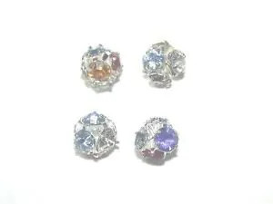 6 MULTI COLORED RHINESTONE STUDDED SILVER TONE BALLS ~ swar45