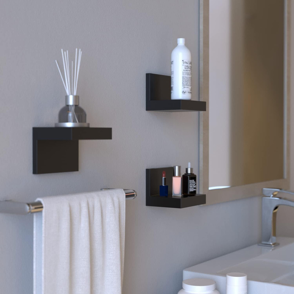 3-Pack Small Floating Shelves for Wall, Plastic Black Shelf 4 Inch Display Ledge