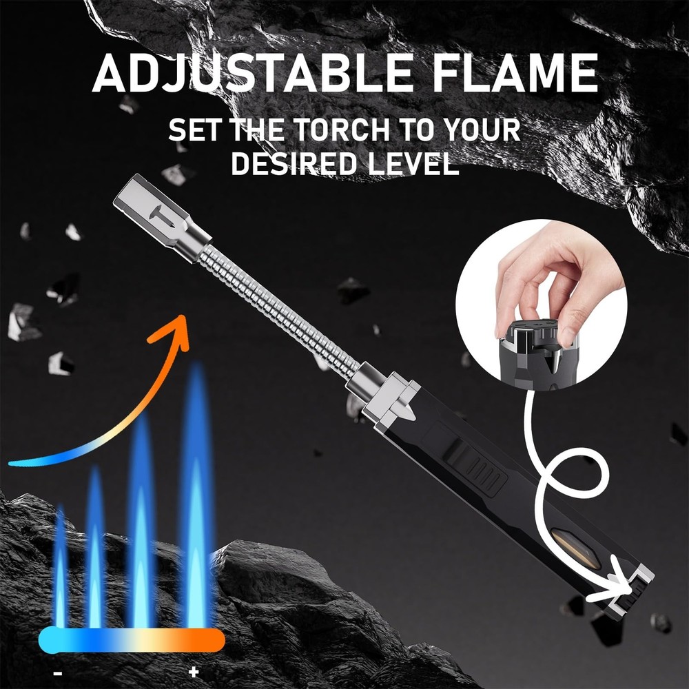 Torch Lighter, Long Flexible Neck Refillable Butane Jet Flame Black