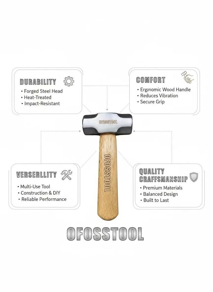 Sledge Hammer with Wood Handle and Alloy Silver Head, Walnut
