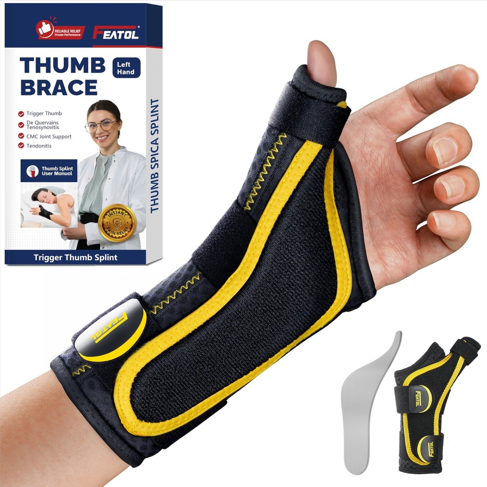 FEATOL Thumb Brace Left Hand - Ergonomic Support for Trigger Thumb, De Querva...