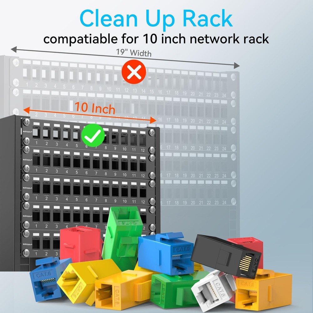 12 Port Mini Blank Keystone Patch Panel with Snap-in Design, Cat6 Network Pat...