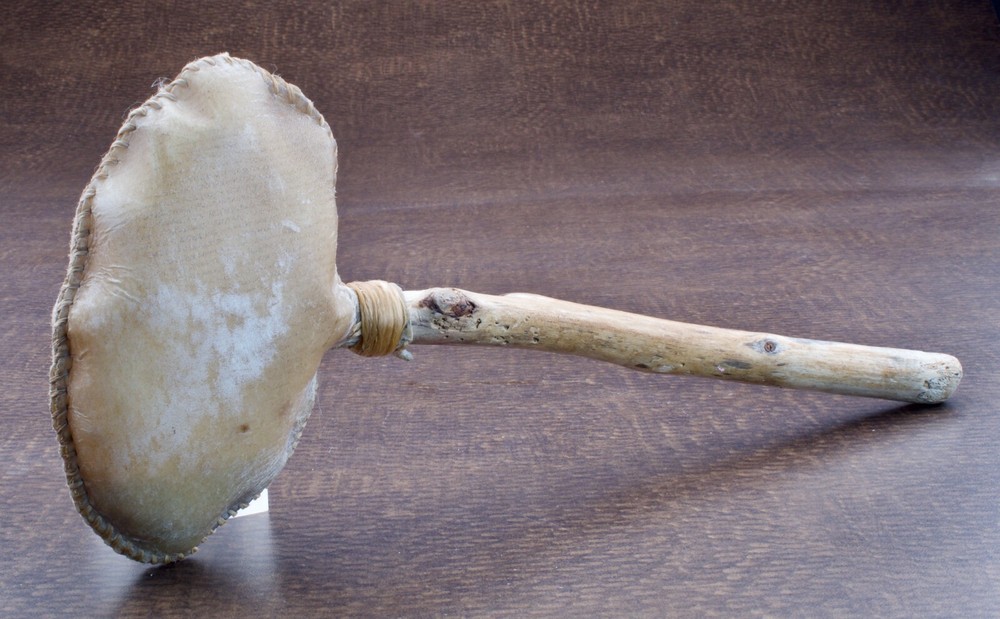 Deerskin Rattle Wood Handle Rawhide Wrap