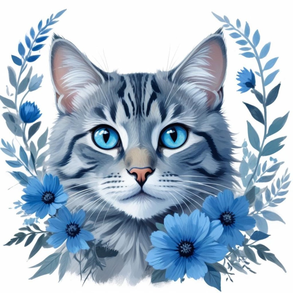 30 Custom Vintage Blue Cat Personalized Address Labels