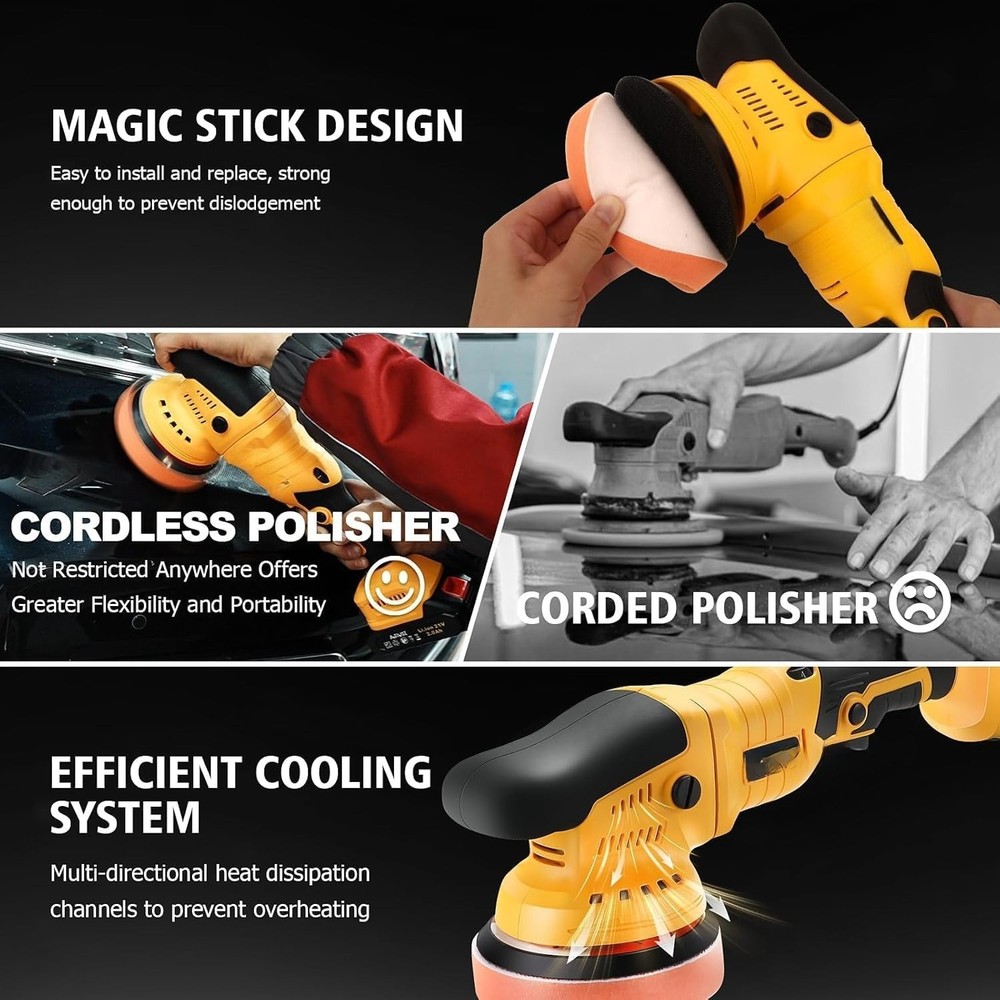 Wireless Car Polisher Kit, Includes 2 x 2000mAh 21V Batteries