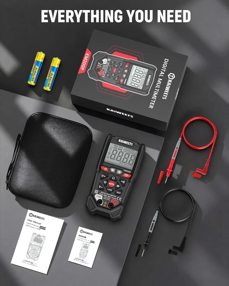 KAIWEETS KM200P Digital Multimeter, All Button Operation, TRMS Auto Ranging, 400
