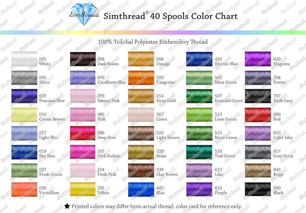 Simthread 60WT Sewing Embroidery Machine Thread Kit - 40 Colors 1100 Yards Spool