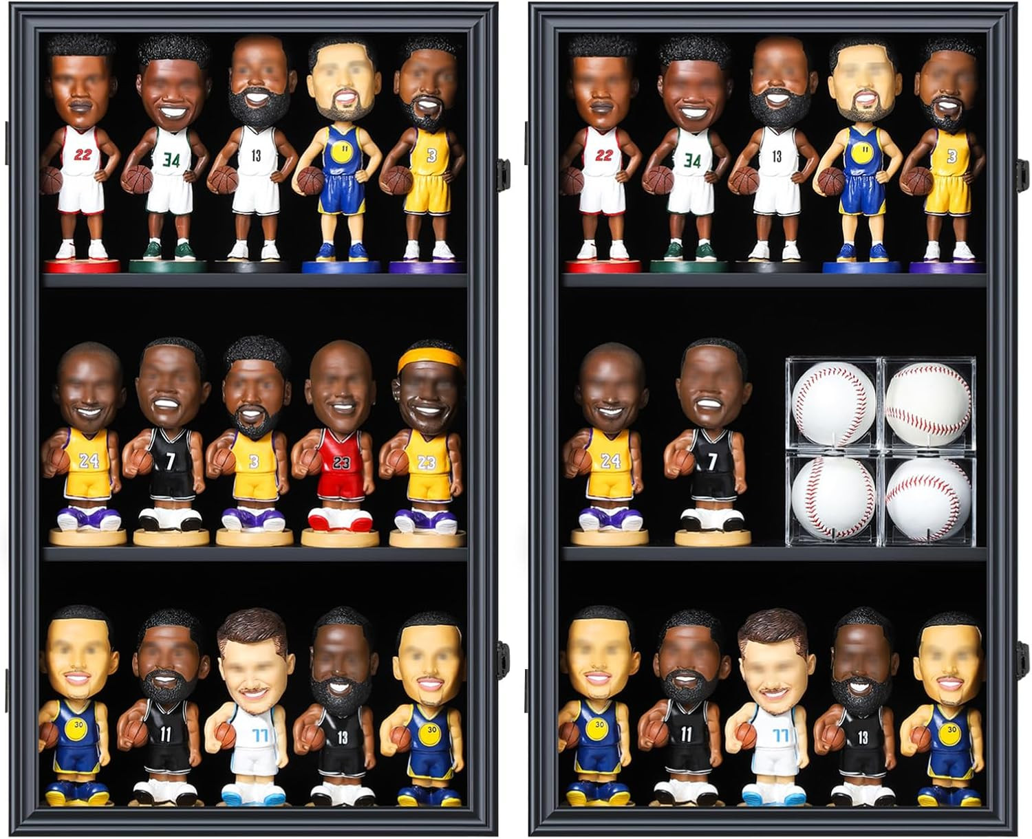 Bobblehead Display Case 15 Pcs Action Figure Black Wall Wood Cabinet Shadow Box