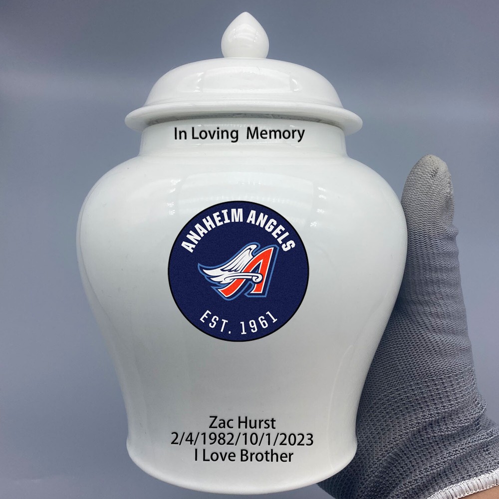 Ceramic Medium Urn for Los Angeles Angels Baseball Theme, Custom Text & Number..