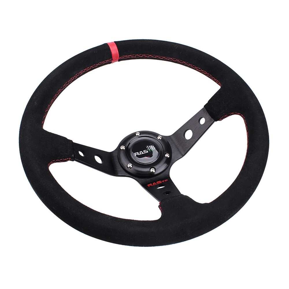 14" Universal Deep Dish Suede Racing Steering Wheel & Ball Quick Release Adapter