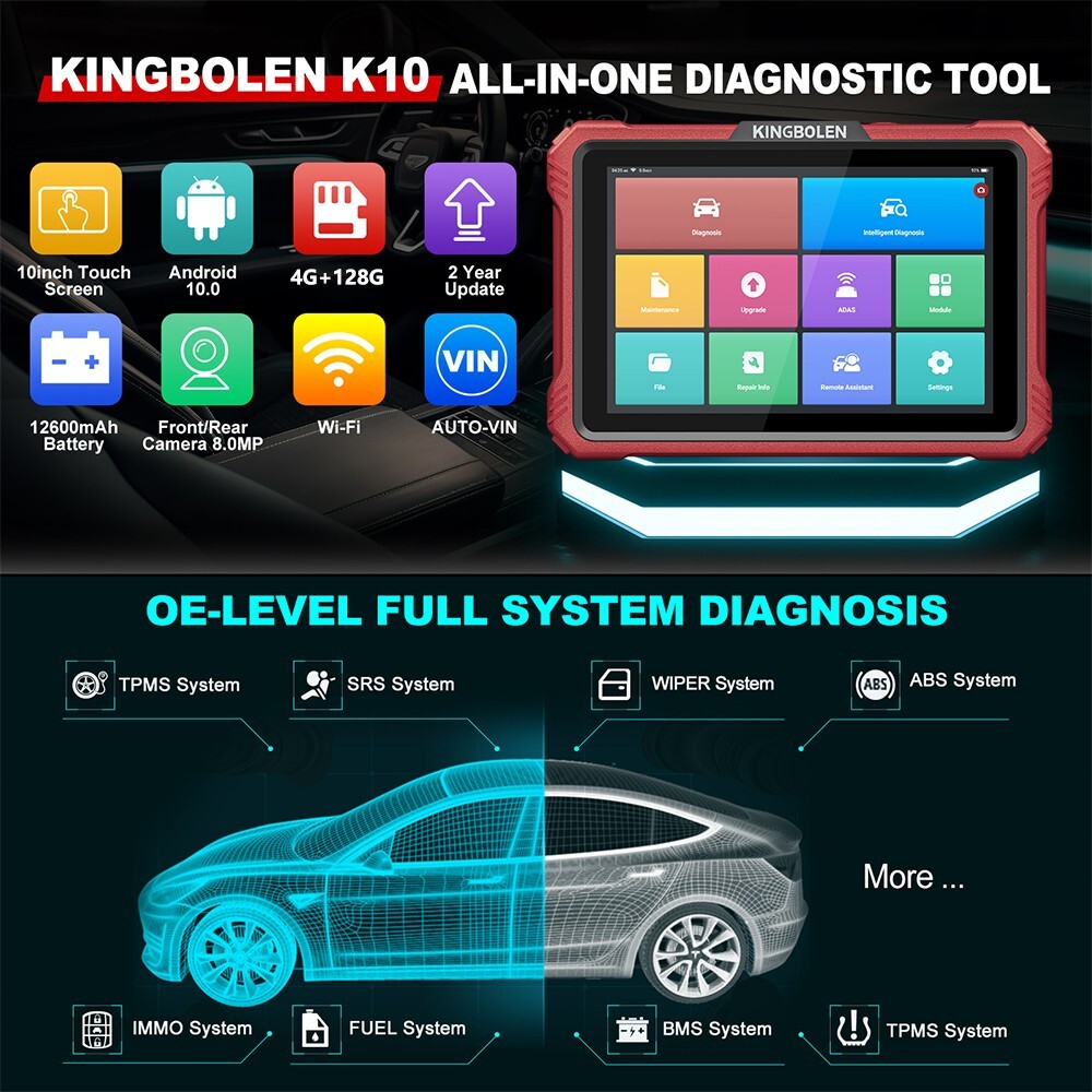 2025 KINGBOLEN K10 PRO PLUS OBD2 Car Diagnostic Tool Scanner Key ECU Coding TPMS