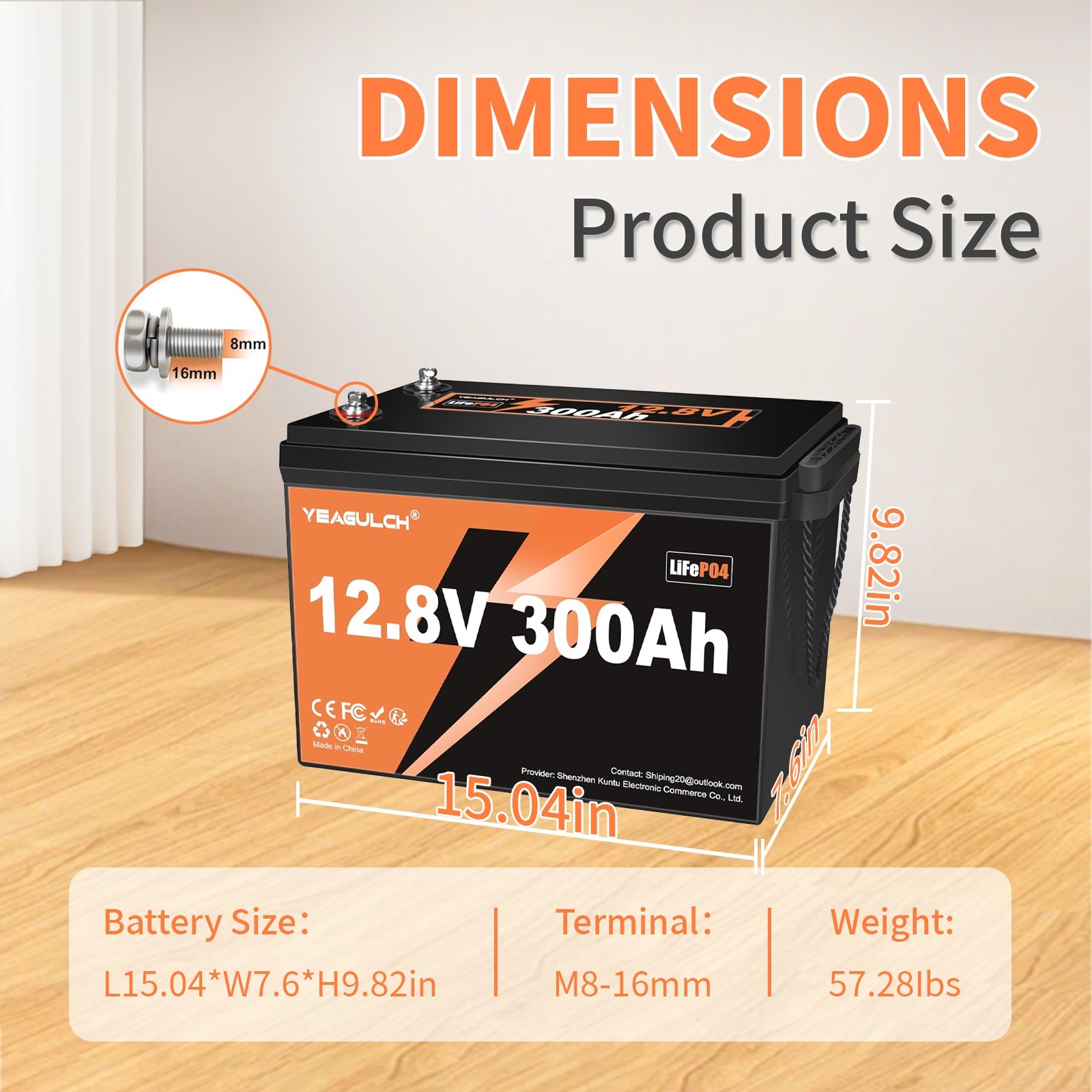 12V 300Ah (280Ah) LiFePO4 Battery With 200A BMS 3840Wh for RV Camping Off-Grid