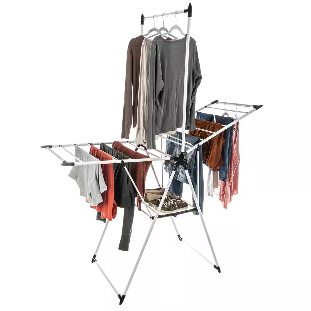 Clothes Drying Rack - 2-Level Laundry Drying Rack with 24 Drying Rails, Hanging
