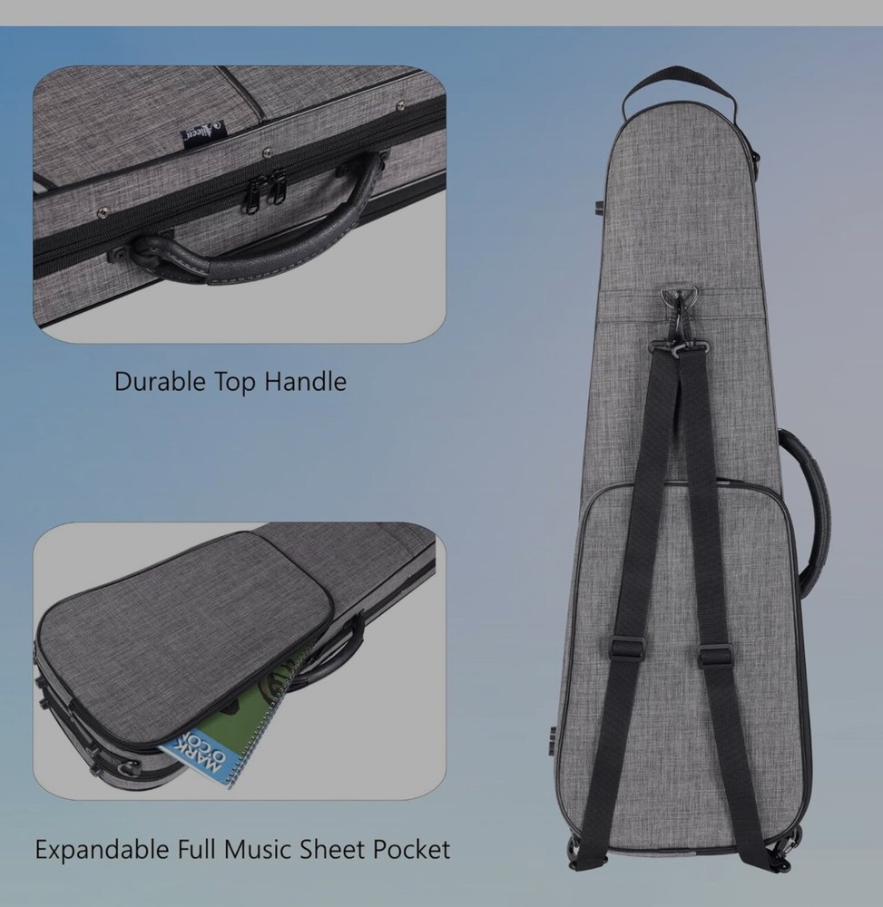 CSV502 Basic Professional 4/4 Full Size Violin Case Triangular Hard Shell Gray