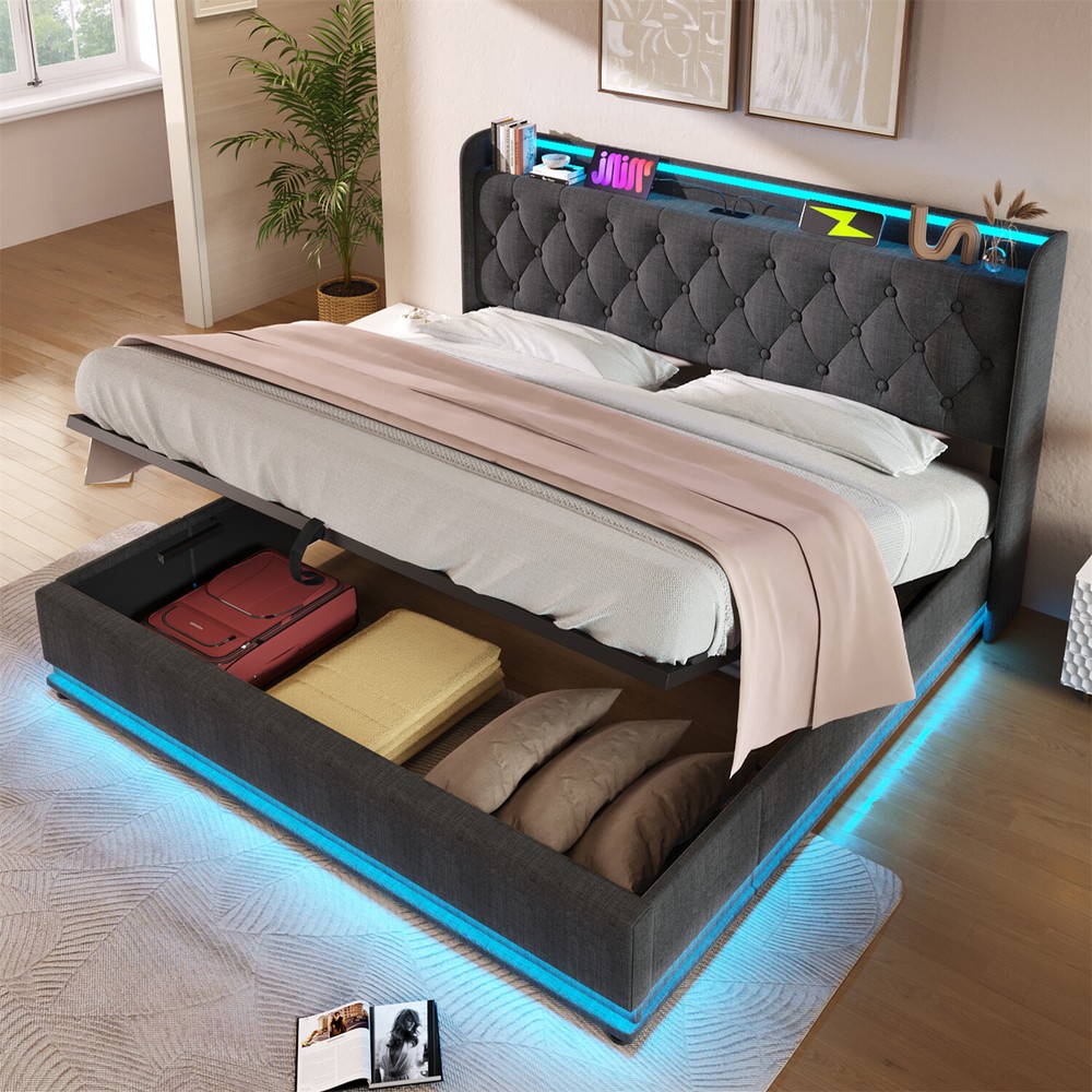 Twin/Full/Queen/King Size Upholstered Platform Bed with Hydraulic Storage System