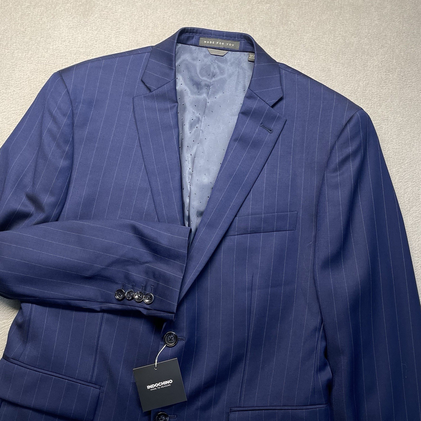 INDOCHINO Yaletown Mens Blazer Sport Coat Jacket Wool 52 Navy Stripe NWT