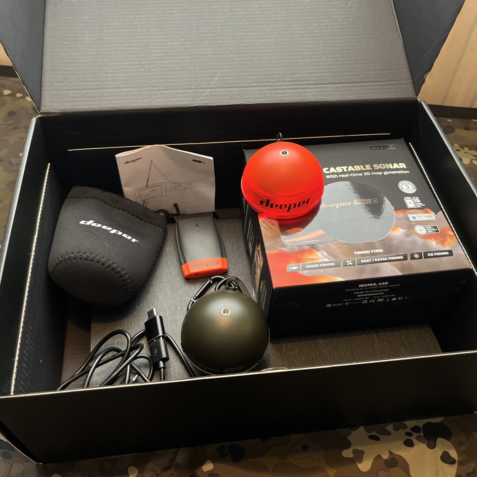 Deeper Chirp + 3 Sonar Power Bundle With Solar Panel Portable Fish Finder #NEW#