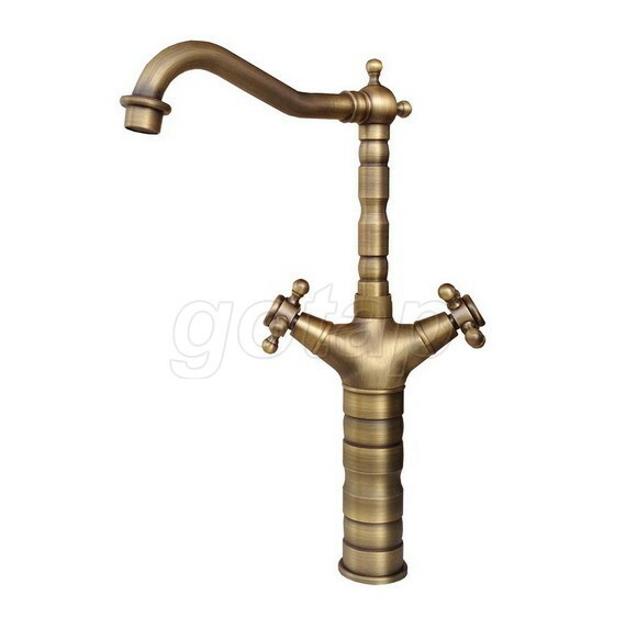 Vintage Retro Antique Brass Swivel Spout Kitchen Sink Faucet Mixer Tap
