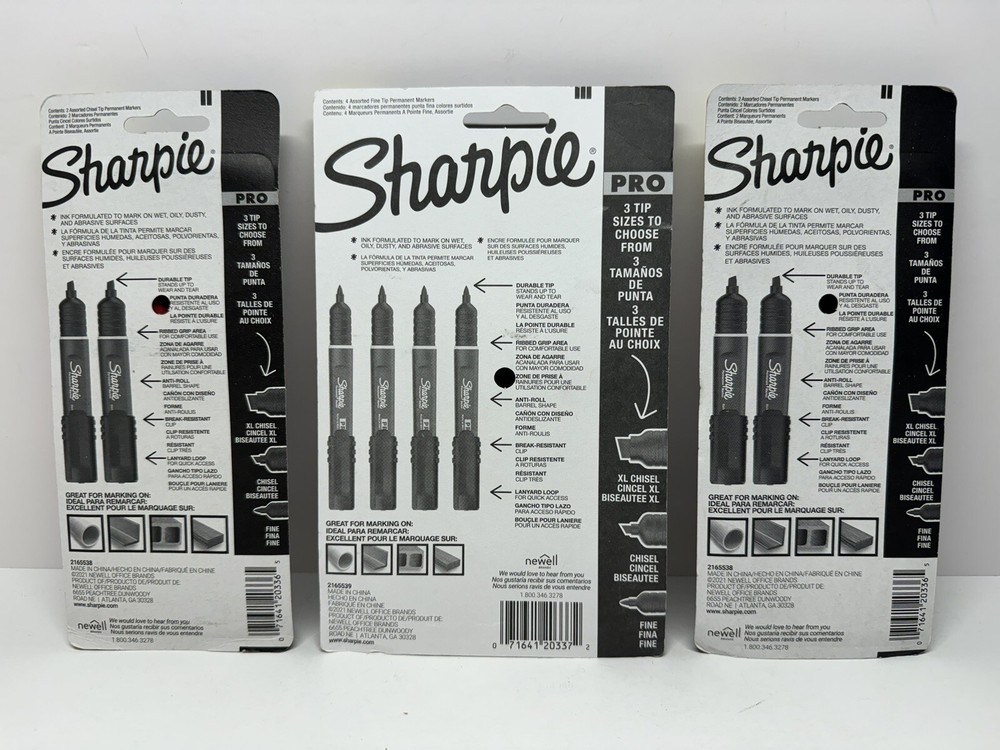 SHARPIE PRO Permanent Markers - 4 Pack FINE TIP - 2 (2 Pack) CHISEL TIP