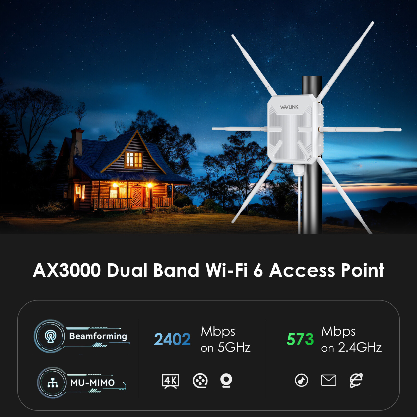 WiFi5/6 Outdoor Wireless Router Access Point Long Range Dual-Band Wi-Fi Extender