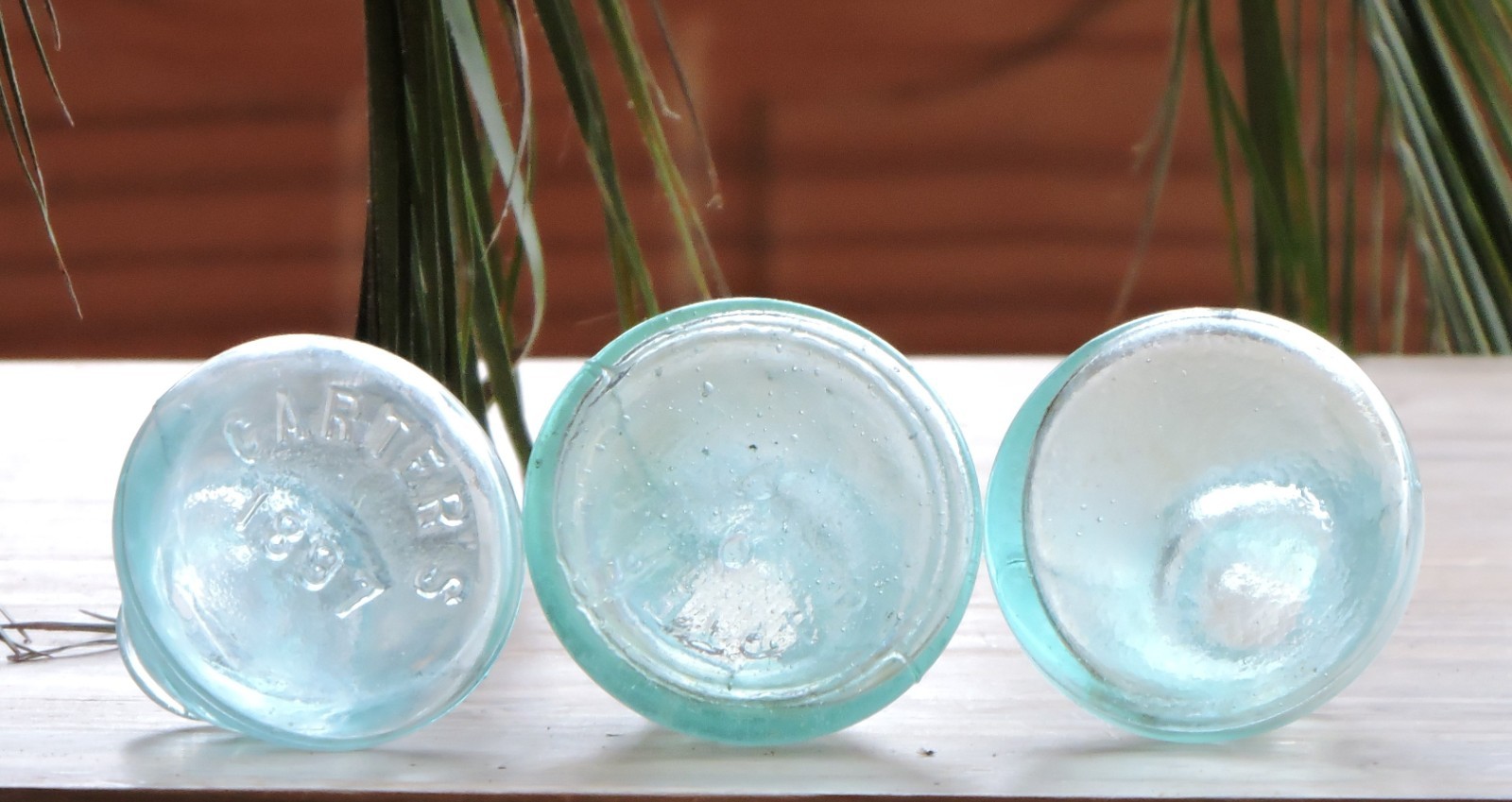 CARTER'S 1897, LOT OF 3 ANTIQUE AQUA MOLD BLOWN CONE INK BOTTLES