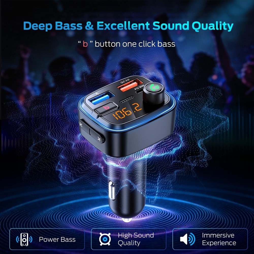 Adaptador Bluetooth 5.4 para coche, transmisor FM inalámbrico de carga rápida