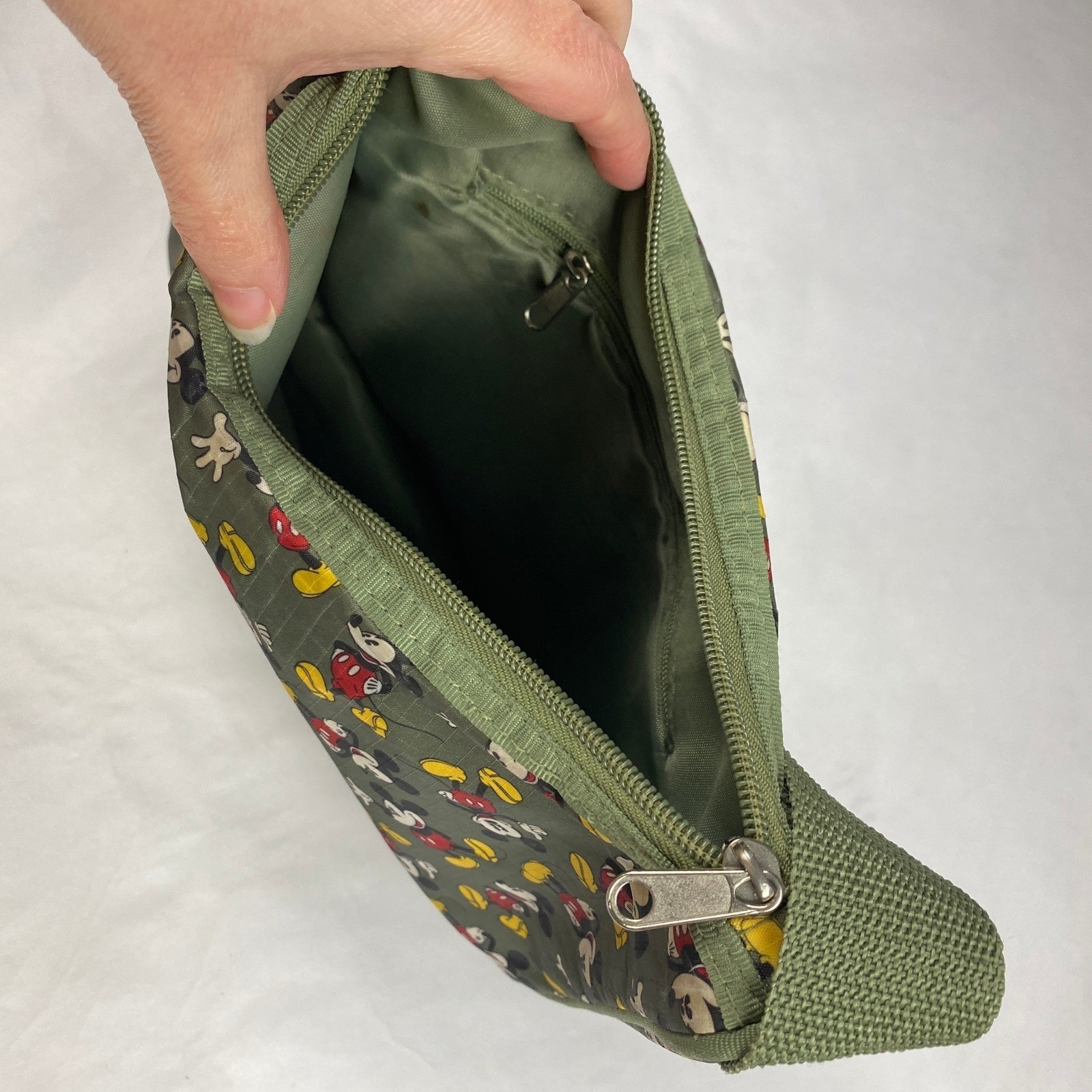 Disney Mickey Mouse All Over Print Shoulder Bag Green Nylon Canvas