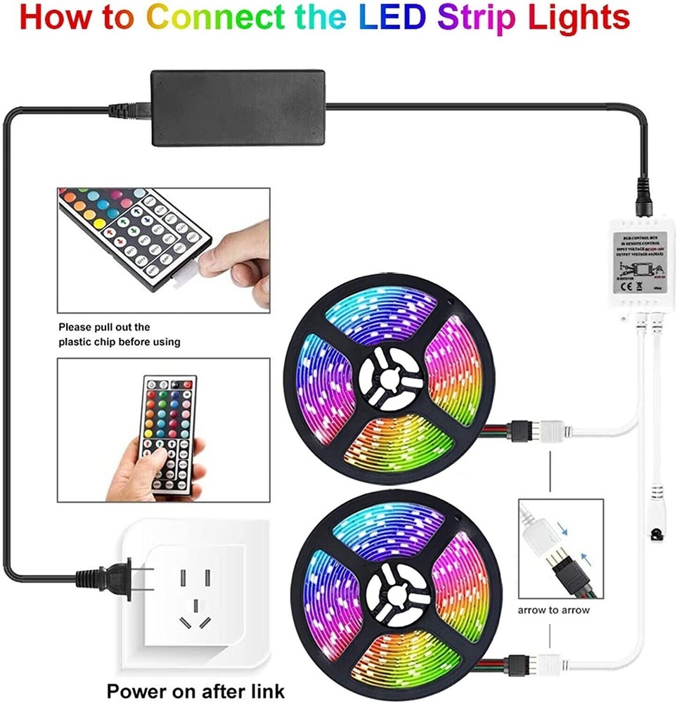 32ft LED Strip Lights Remote Control Bedroom for Indoor Use