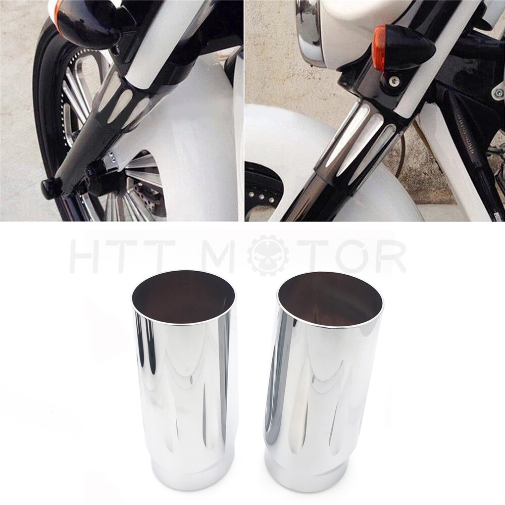Chrome CNC Cut Upper Fork Boot Slider Covers for Harley 86-13 FLH/FLHR