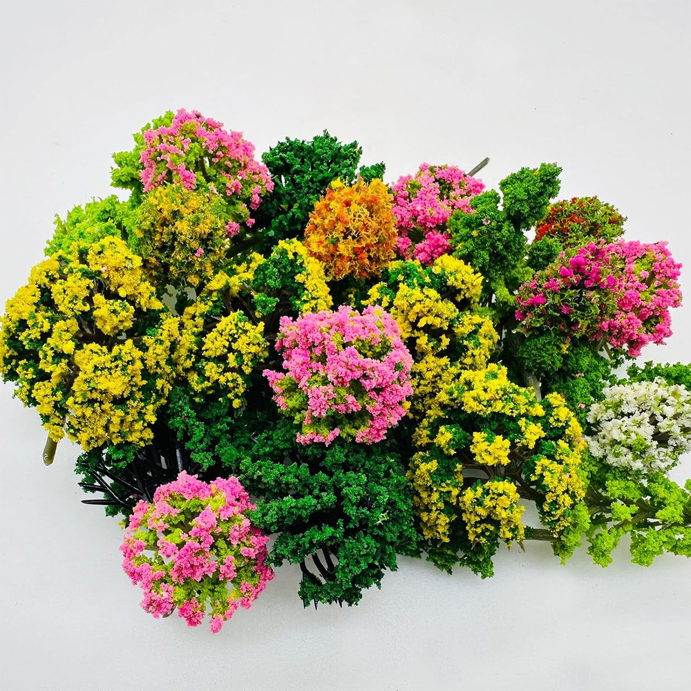 60 PCS Miniature Trees Mixed Model Trees Mixed Colors Accessories Model Train Sc