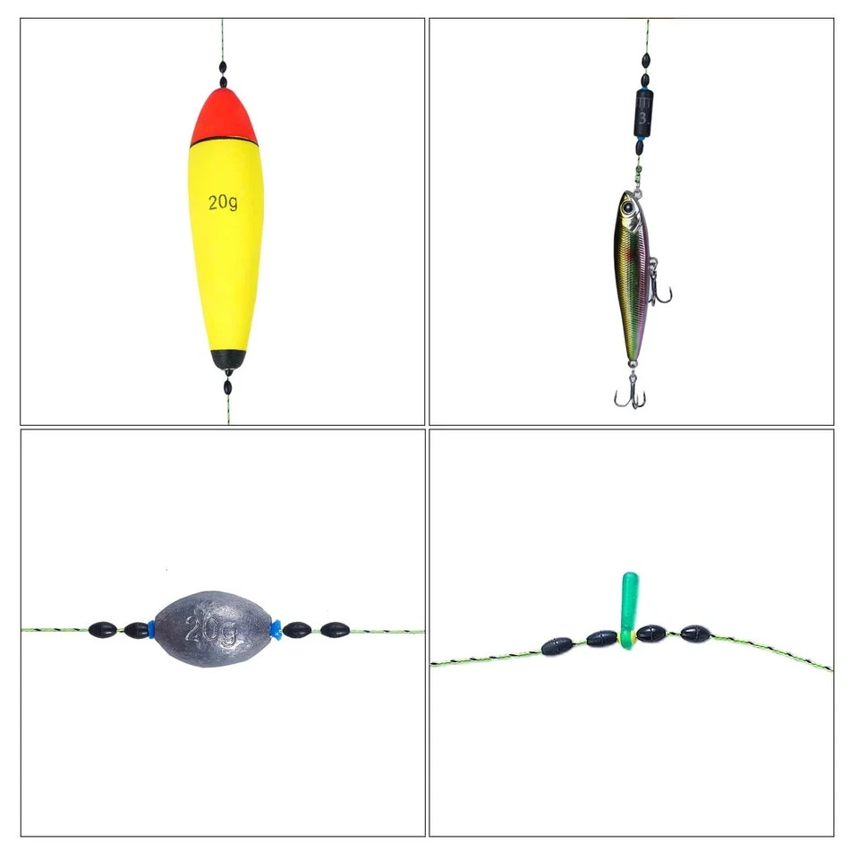 720 PCS Fishing Bobber Stopper Oval Floats Sinker Stops 6 in 1 Black Rubber Size